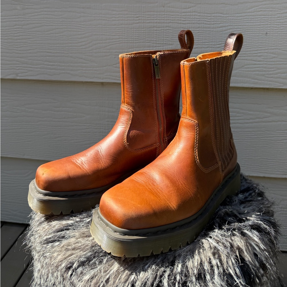 Dr. Martens Brown Leather Platform Chelsea Boots - Picture 3 of 13